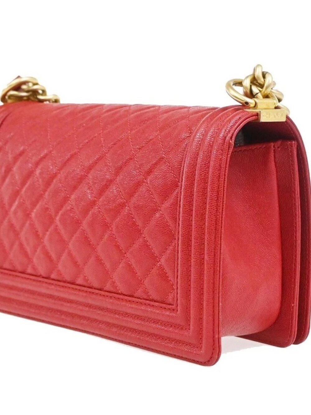 CHANEL Boy Chain Shoulder Bag Calfskin Leather Red GHW CC Logo France - Picture 4 of 13